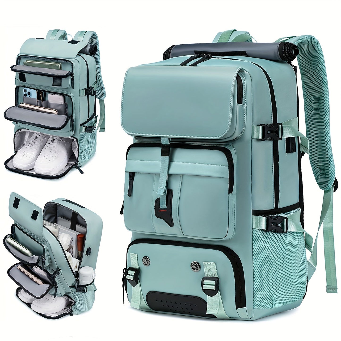Large Laptop Backpack with Shoe Compartment – Multi-Functional Travel Backpack for Men & Women, Business, College & Carry-On Bag with USB Charging Port, Waterproof, Fits 15.6" Laptop