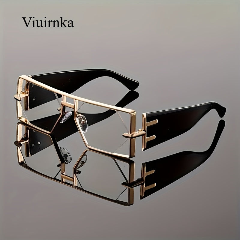 Oversized Hollow Square Sunglasses for Women & Men – UV Protection Metal Frame, PC Lens, Trendy Exaggerated Style, Beach Vacation & Summer Fashion Eyewear with Protective Case