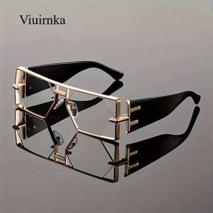 Oversized Hollow Square Sunglasses for Women & Men – UV Protection Metal Frame, PC Lens, Trendy Exaggerated Style, Beach Vacation & Summer Fashion Eyewear with Protective Case