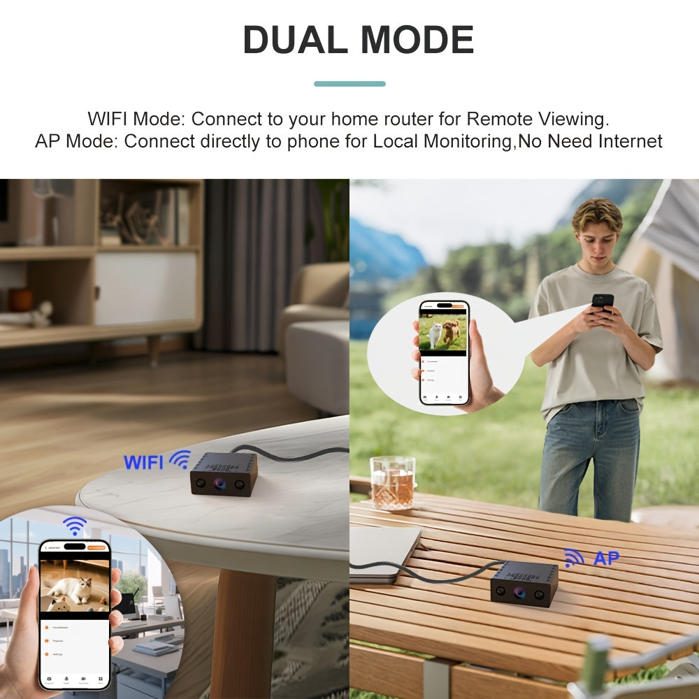 1080P Mini Wireless Security Camera – Night Vision, Motion Detection, Built-In AP Hotspot, No Internet Needed, Voice Recording, Cloud Storage, Easy Install for Home, Garage, Baby & Pet Monitoring