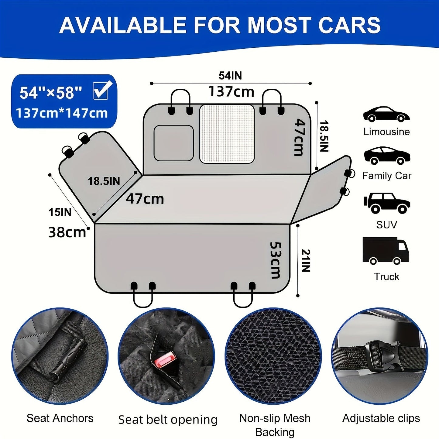 Dog Car Seat Cover Hammock with Mesh Windows & Storage Pockets – Scratchproof Non-Slip Nylon Backseat Protector, Universal Fit for Cars Trucks SUVs, Gray Black Green Leaf Design