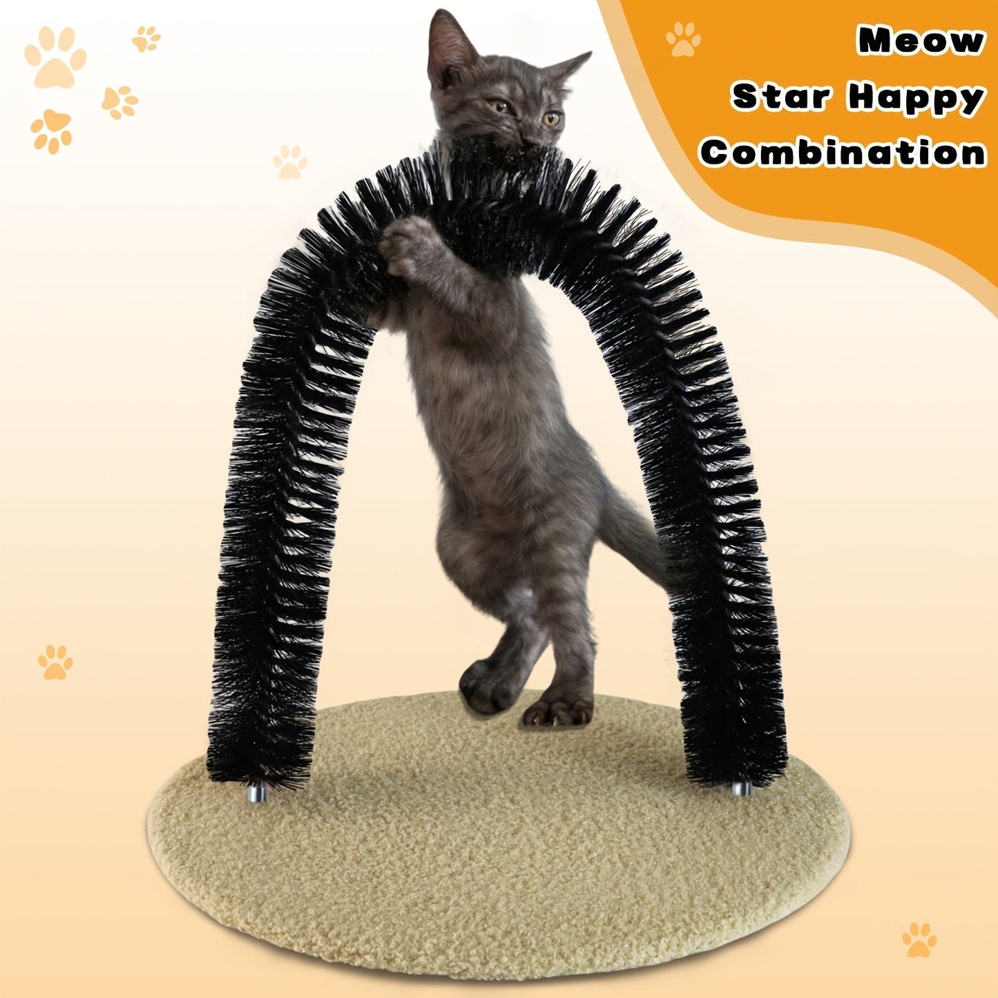 Cat Arch Self-Groomer Toy with Scratching Pad – Interactive Massage Brush for Indoor Cats, Shedding Relief & Stress Relief Grooming Arch