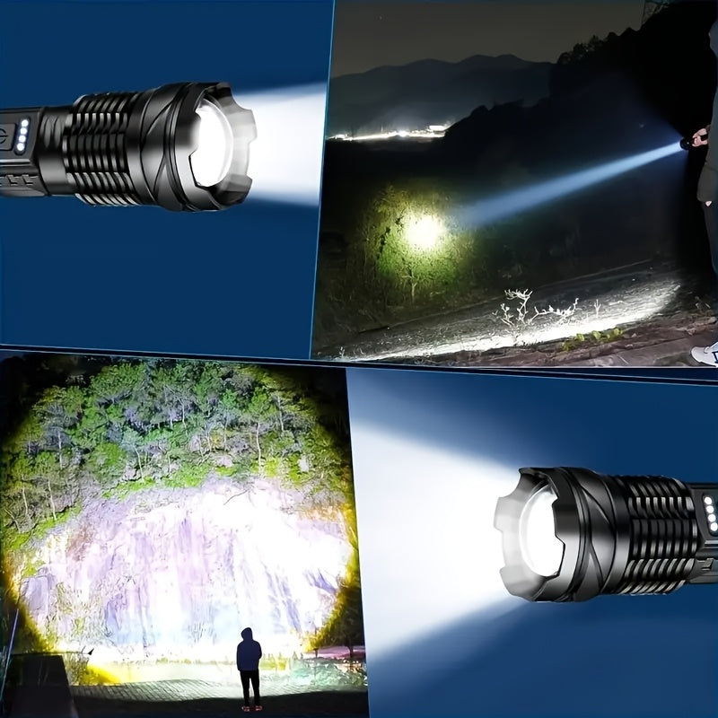 Rechargeable Tactical Flashlight 2 Pack USB COB LED – Ultra Bright 5 Modes Zoomable 200-500M Beam LCD Display for Camping Fishing Hunting Cycling Emergency