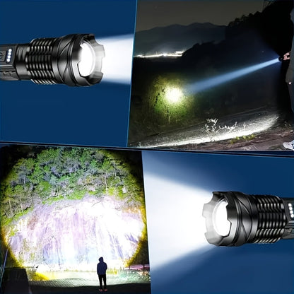 Rechargeable Tactical Flashlight 2 Pack USB COB LED – Ultra Bright 5 Modes Zoomable 200-500M Beam LCD Display for Camping Fishing Hunting Cycling Emergency