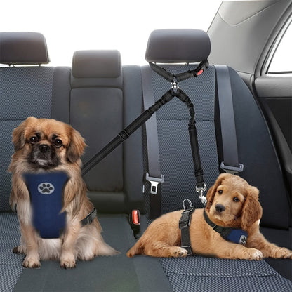 Dual Dog Car Seat Belt for 2 Dogs No-Tangle Headrest Restraint Adjustable Bungee Pet Safety Harness for Small Medium Large Dogs Car Travel