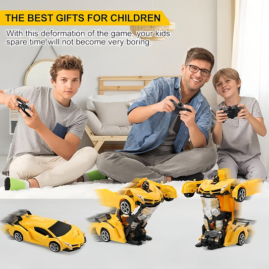 Transforming RC Stunt Car 360 Degree Drift Robot One-Button Deformation LED Lights 2.4GHz Remote Control 45M Range Gift for Kids Ages 3+ Red Yellow Blue