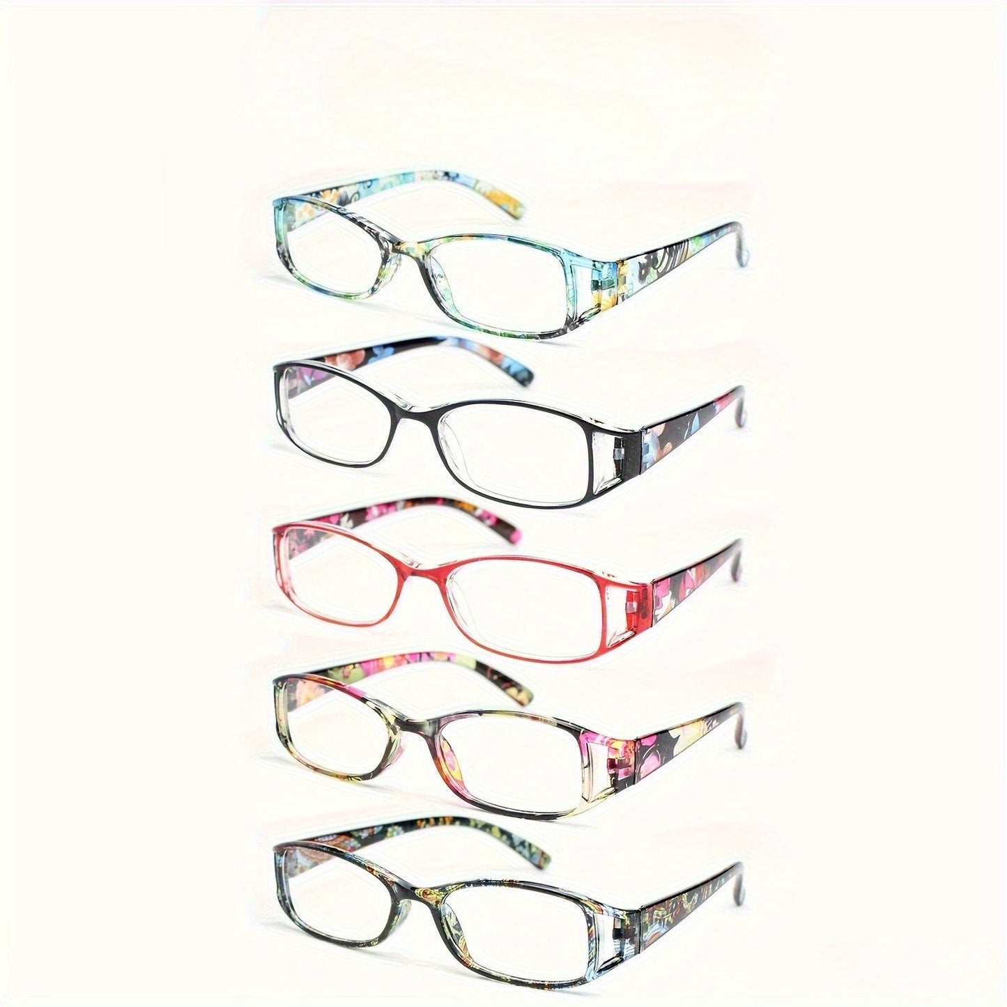 Women's Fashion Glasses 5 Pack – Small Frame Hollow Design, Trendy Graffiti Print, Lightweight Stylish Eyewear for Women & Teen Girls