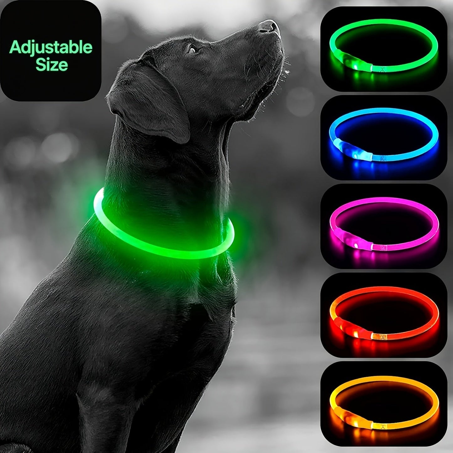 USB Rechargeable LED Dog Collar – Light Up 360° Glow Safety Collar with 3 Modes, Adjustable TPU Cuttable Collar for Small Medium Large Dogs, Night Walking Running & Hunting