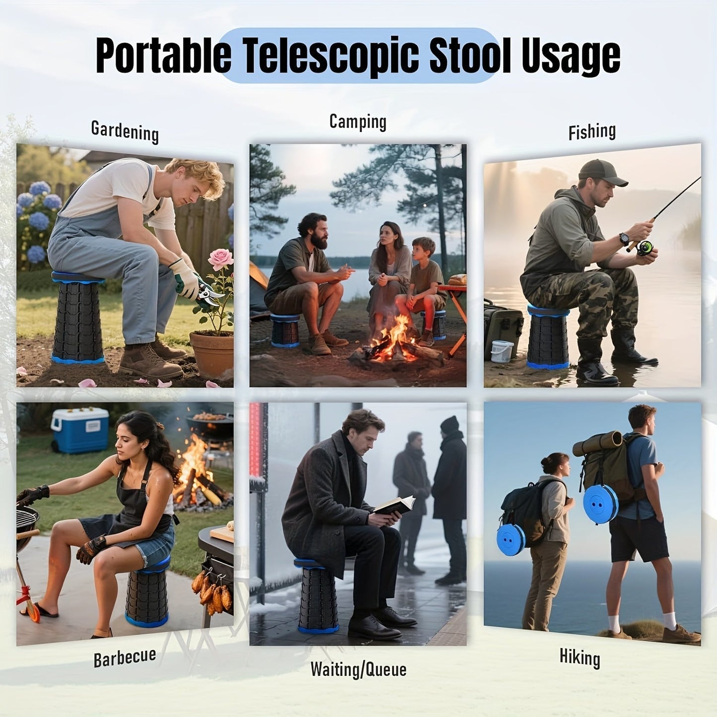 Portable Foldable Stool – Upgraded Thickened Collapsible Camping Seat for Fishing, Hiking, BBQ, Parties & Outdoor Activities – Lightweight Retractable Stool, Multiple Colors