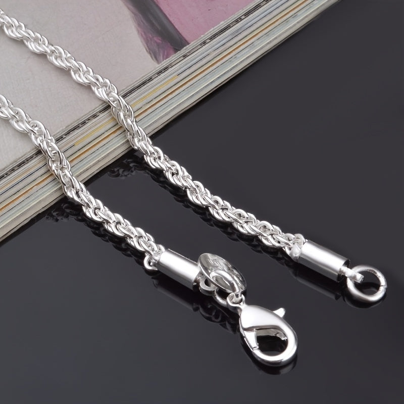 925 Silver Plated Twisted Rope Chain Necklace Unisex Stainless Steel Simple Tribal Style 18-30 Inch - Daily Party Wear All Season Jewelry Gift for Men Women Valentine's Day