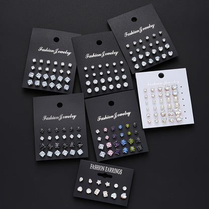 162pcs Rhinestone Geometric Love Earrings Set for Women – Sparkling Heart & Geometric Styles, Multicolor, Perfect for Vacation, Dating, Holiday, Daily Wear & Party Matching