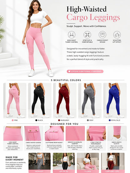 Women's High Waist Yoga Leggings 5 Pack with Pockets Tummy Control Slim Fit 4-Way Stretch Soft Breathable Workout Leggings for Gym Running Training Daily Wear Multipack Value Set