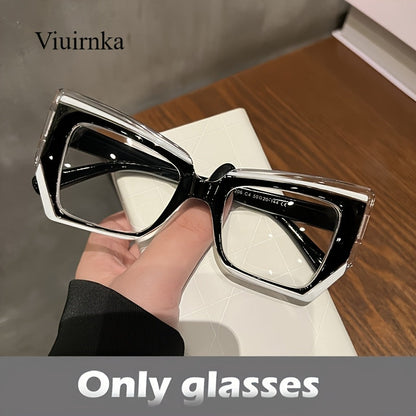 Women's Cat Eye Blue Light Blocking Computer Glasses – Trendy Lightweight Color Block Frame, Transparent PC Lens, Fashion Eyewear with Case for Screen Time Eye Protection, Holiday Gift