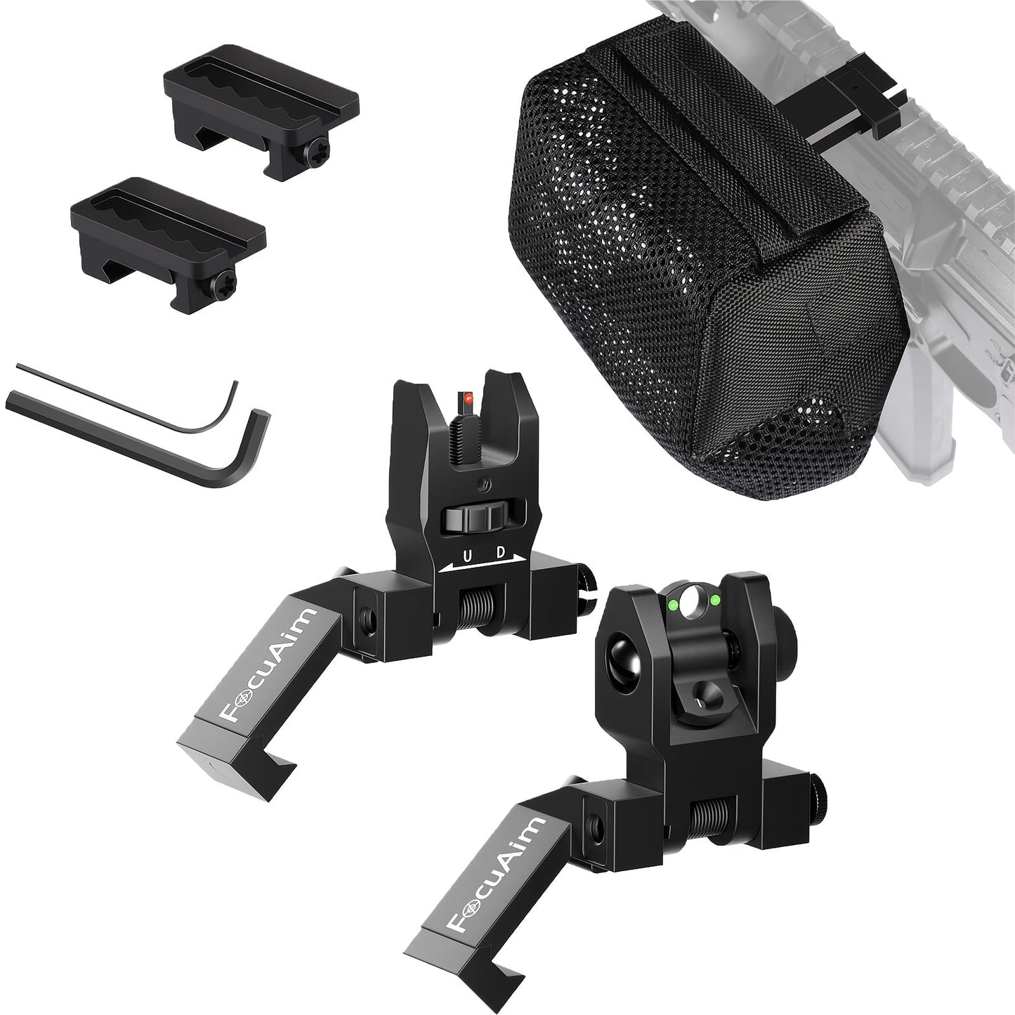 45 Degree Offset Flip Up Iron Sights for AR15 – Fiber Optic Red Green Dots, Tool-Free Adjustable, 20mm Rail Mount, Rapid Transition Backup Canted Sights for Rifle Shooting Outdoors