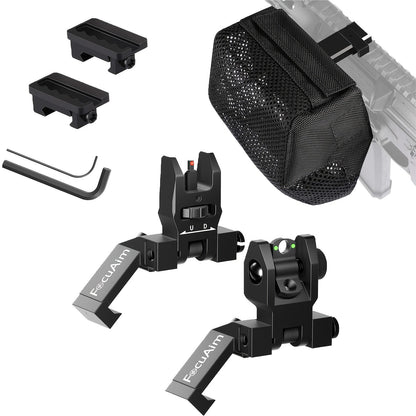 45 Degree Offset Flip Up Iron Sights for AR15 – Fiber Optic Red Green Dots, Tool-Free Adjustable, 20mm Rail Mount, Rapid Transition Backup Canted Sights for Rifle Shooting Outdoors