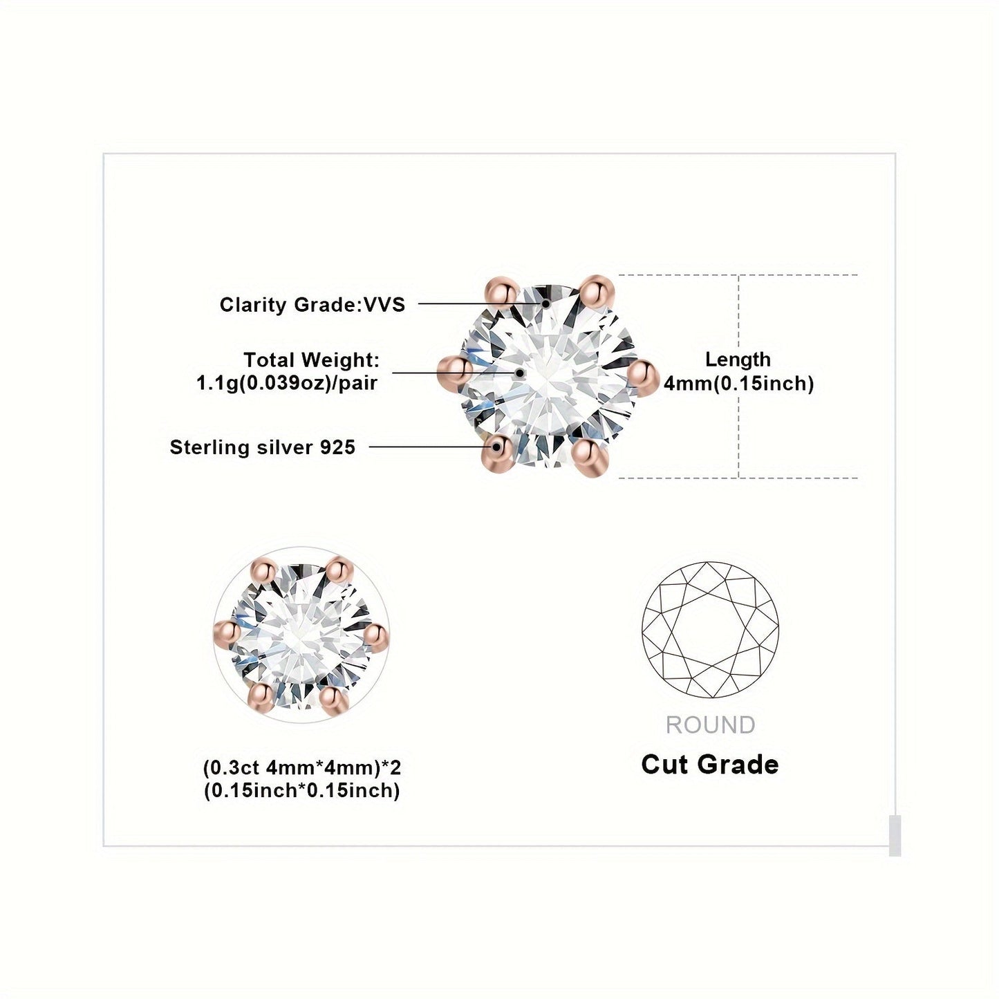Moissanite Stud Earrings 925 Sterling Silver Round Cut Brilliant Sparkle 0.6ct to 6ct Platinum Plated Wedding Engagement Fine Jewelry for Women Girls Daily Prom Party