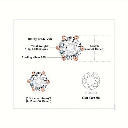 Moissanite Stud Earrings 925 Sterling Silver Round Cut Brilliant Sparkle 0.6ct to 6ct Platinum Plated Wedding Engagement Fine Jewelry for Women Girls Daily Prom Party