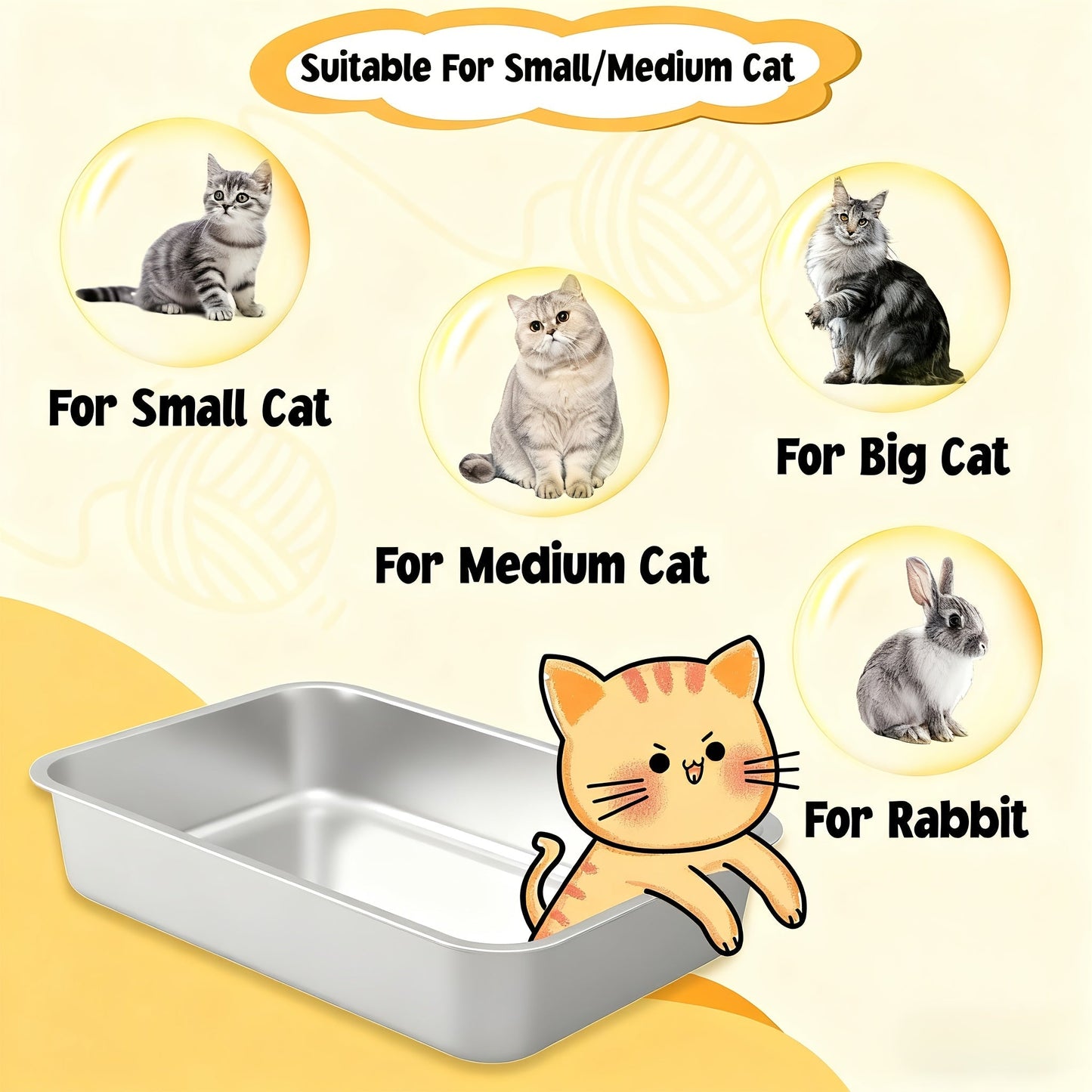 Stainless Steel Cat Litter Box Odor-Proof High-Sided Metal Litter Tray – Non-Stick Leak-Proof Easy Clean Indoor Cat Toilet for Large Medium Small Cats, Multiple Sizes & Colors