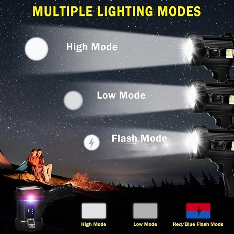 LED Rechargeable Flashlight 6 Modes 3 Color Filters USB & Solar Charging IPX4 Waterproof Tactical Flashlight for Camping Hiking Hunting Boating – Christmas & Holiday Gift