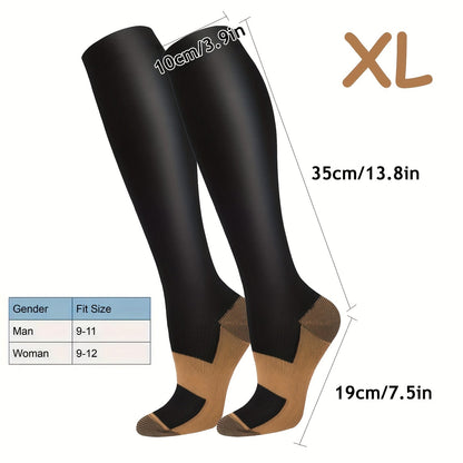 Copper Compression Socks for Women Men 10 Pairs Knee High Graduated Circulation Support Socks Black Sizes S-XXL Daily Wear Travel Running Hiking Sports Nursing