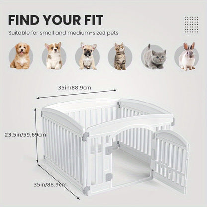 4 & 6 Panel Dog Pen Expandable Non-Slip Bottom Portable Indoor Outdoor Puppy Playpen with Safety Locking Door for Medium Dogs – Black & White