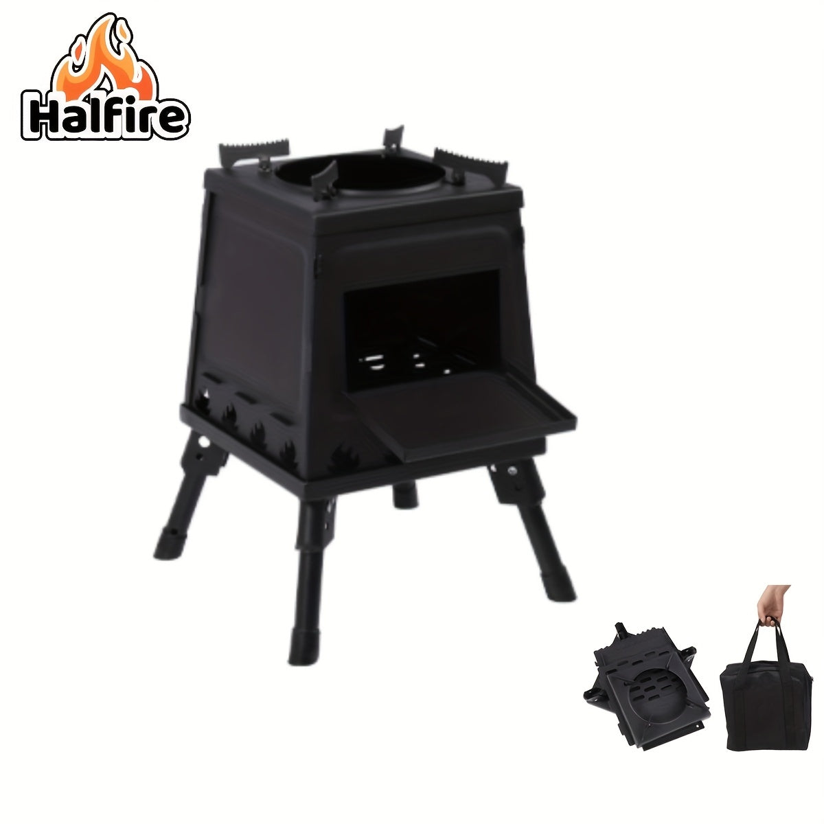Portable Wood Burning Camp Stove – Heavy-Duty Iron Campfire Stove with Sturdy Legs & Air Vents, Firewood & Charcoal Compatible, No Electricity Needed, Outdoor Cooking for Hiking Backpacking BBQ Picnic Travel
