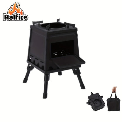Portable Wood Burning Camp Stove – Heavy-Duty Iron Campfire Stove with Sturdy Legs & Air Vents, Firewood & Charcoal Compatible, No Electricity Needed, Outdoor Cooking for Hiking Backpacking BBQ Picnic Travel