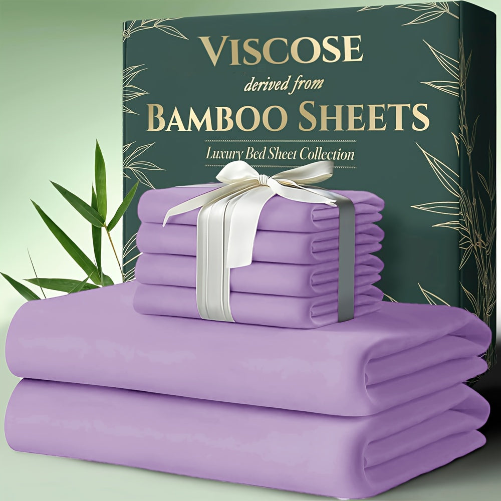 Cooling Bamboo Bed Sheets Set 6-Piece Ultra Soft 17 Inch Deep Pocket Double Stitching Cooling Fiber for Hot Sleepers – Twin Full Queen King in 16 Colors
