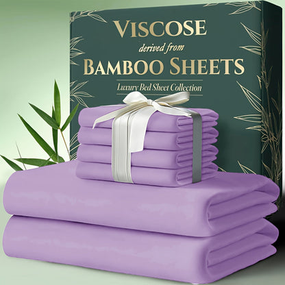 Cooling Bamboo Bed Sheets Set 6-Piece Ultra Soft 17 Inch Deep Pocket Double Stitching Cooling Fiber for Hot Sleepers – Twin Full Queen King in 16 Colors