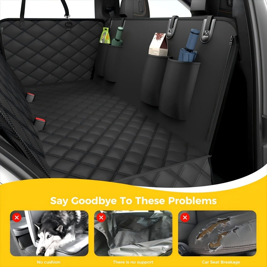 Dog Car Seat Cover Pet Hammock – Scratchproof Nonslip Backseat Protector with 4 Storage Bags & Side Flaps for Cars, Trucks & SUVs