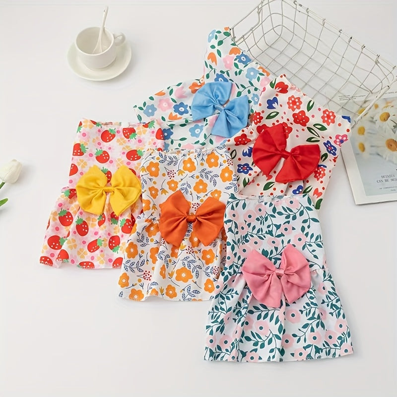 5pcs Dog Dress Set for Small Dogs Floral Princess Bow Puppy Dresses Soft Polyester Pet Costume for Yorkies Chihuahuas Cats Small Pets All Seasons 5 Cute Styles