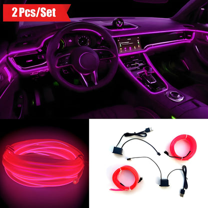 Car LED Strip Lights 16.4ft USB Neon EL Wire Interior Ambient Lighting Kit – 2 Sets, 7 Colors, Plug-and-Play, Universal Fit for Car Truck SUV RV, Great Gift for Car Lovers