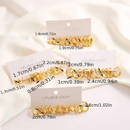 48 Pairs Gold Earrings Set for Women – Geometric Twisted, Love Heart & Pearl Stud Earrings Variety Pack, Elegant Fashion Jewelry for Daily Wear, Vacation, Parties & Gifts