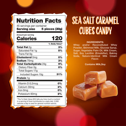 Sea Salt Caramel Cubes Candy 3 Pounds Bulk Pack – About 225 Count, Individually Wrapped, Chewy Caramel Candy for Sharing, Snacking, Gifting, Baking & Candy Bowls