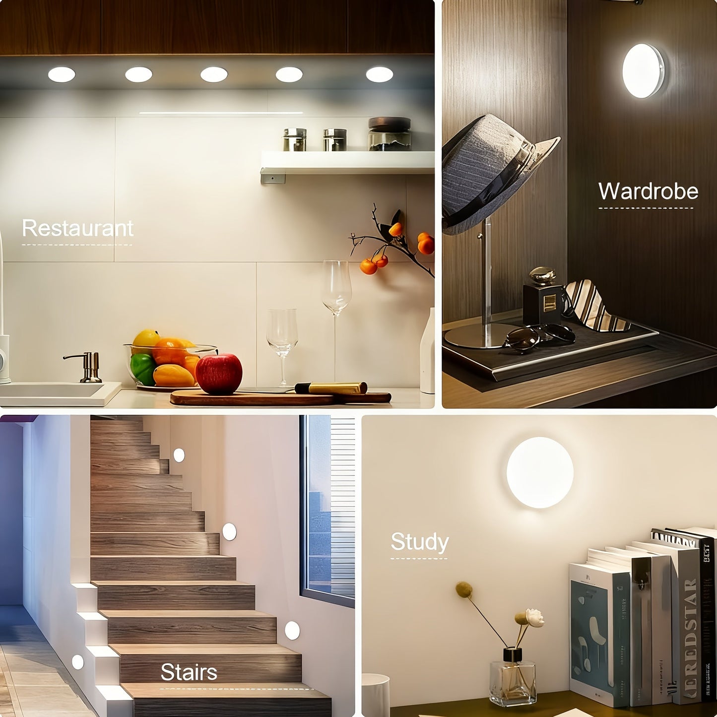 LED Motion Sensor Night Lights USB Rechargeable Wireless Dual Mode Adjustable Brightness Magnetic Mount – Under Cabinet Kitchen Hallway Stairs Closet 6 or 12 Pack