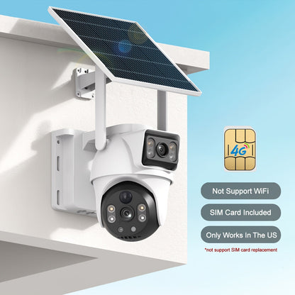 4G LTE Solar Security Camera Outdoor 8MP – 360° Pan Tilt Dual Lens, IP65 Weatherproof, PIR Motion Detection, Color Night Vision, Two-Way Audio & App Control, US Networks Only, No WiFi Required