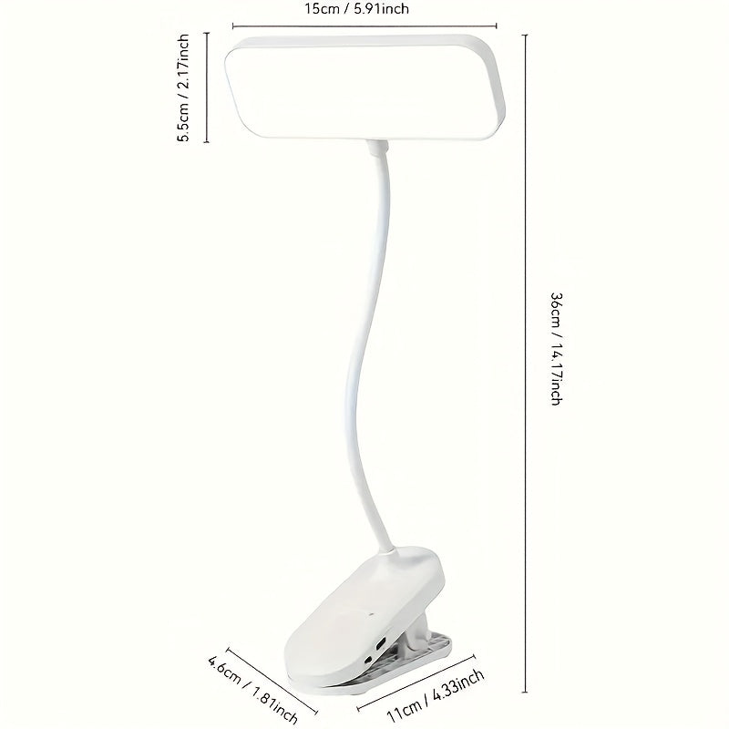 Adjustable LED Gooseneck Desk Lamp – Touch Control, Dimmable, Color Temperature Adjustment, USB & 18650 Rechargeable Battery Powered, Sunshade Indoor Task Light, White