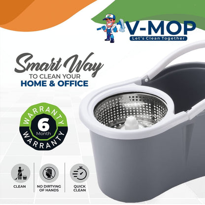360° Spin Mop and Bucket Set with Wringer – Microfiber Mop Refills, Stainless Steel Extended Handle, Separate Compartment, Floor Cleaning System