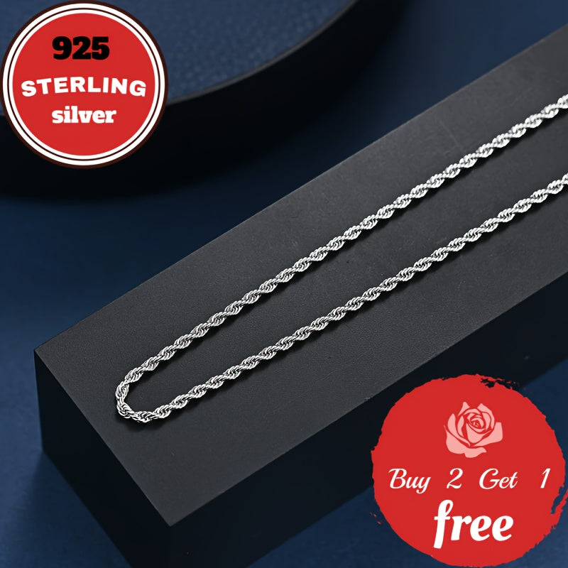 925 Sterling Silver 3mm Twist Woven Necklace – Italian Handmade, 18-24 Inch, Elegant Chain for Women & Men, Gift Box Included, Perfect for Birthday, Valentine’s Day & Holiday Gifts