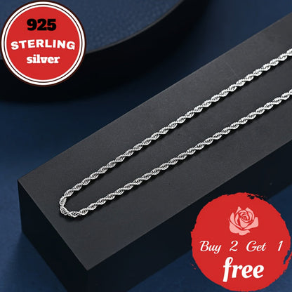 925 Sterling Silver 3mm Twist Woven Necklace – Italian Handmade, 18-24 Inch, Elegant Chain for Women & Men, Gift Box Included, Perfect for Birthday, Valentine’s Day & Holiday Gifts