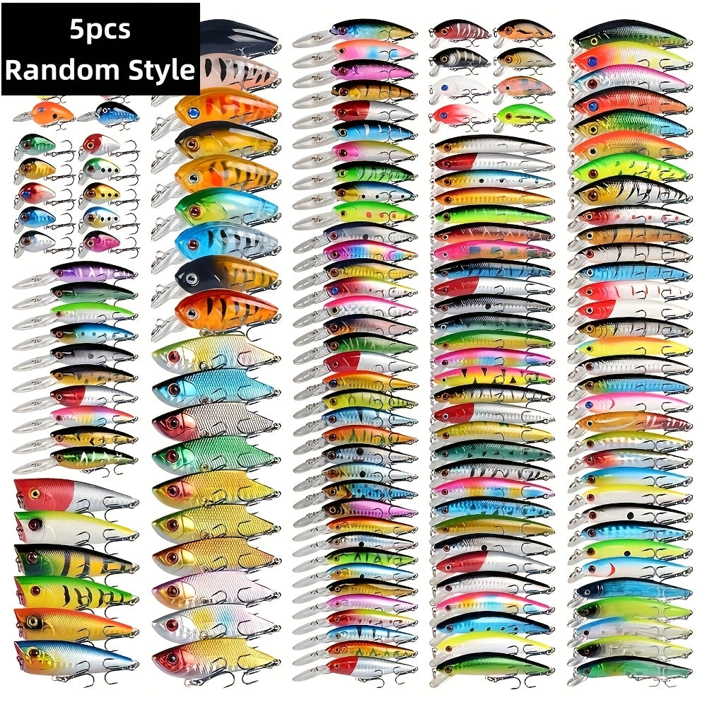 Fishing Lure Set 5pcs – Bionic Minnow Hard Bait, Realistic Swimming Action, Saltwater & Freshwater, Random Mixed Color Artificial Lures