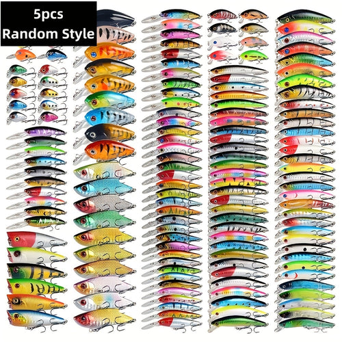 Fishing Lure Set 5pcs – Bionic Minnow Hard Bait, Realistic Swimming Action, Saltwater & Freshwater, Random Mixed Color Artificial Lures
