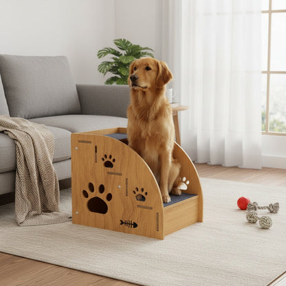 Non-Slip Pet Stairs for Bed and Couch - 3 or 5 Step Dog Steps with Safety Rails and Ramp Design, 15 Inch Height for Small Dogs Cats and Senior Pets, Lightweight Portable Pet Steps
