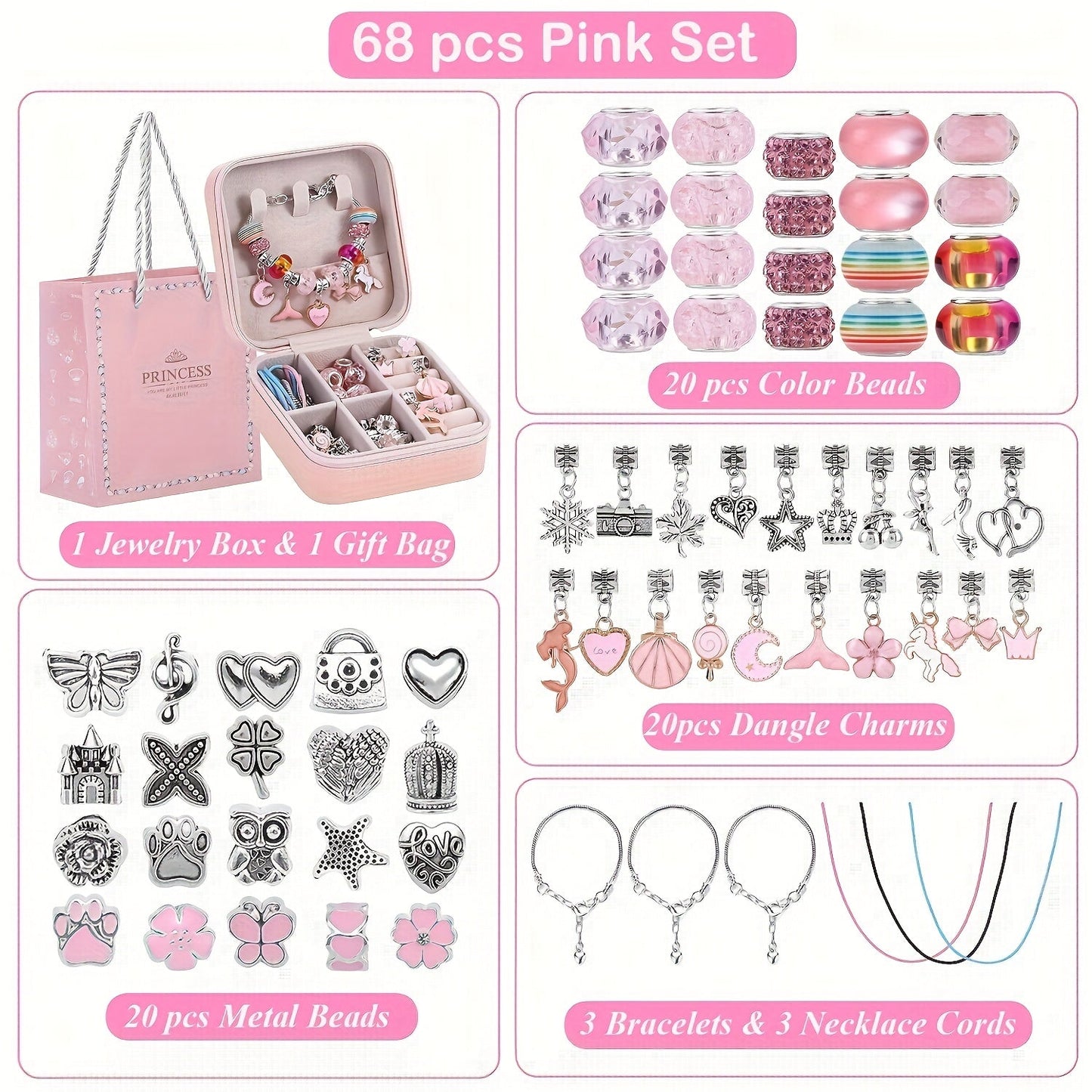 DIY Bracelet Making Kit for Girls Unicorn Mermaid Jewelry Craft Set with Portable Jewelry Box Handmade Beading Gift for Birthday Christmas Graduation Valentine Blue Purple Pink Black