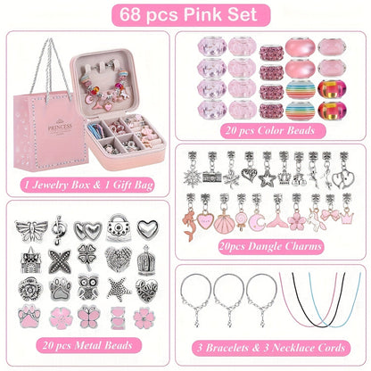 DIY Bracelet Making Kit for Girls Unicorn Mermaid Jewelry Craft Set with Portable Jewelry Box Handmade Beading Gift for Birthday Christmas Graduation Valentine Blue Purple Pink Black