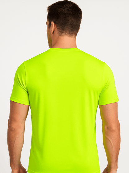 5-Pack Men's UPF 50+ Safety Work Shirts – Quick Dry Breathable Performance Tees for Outdoor Jobs, Fluorescent Yellow High Visibility, S-XXXL, Gift for Dad