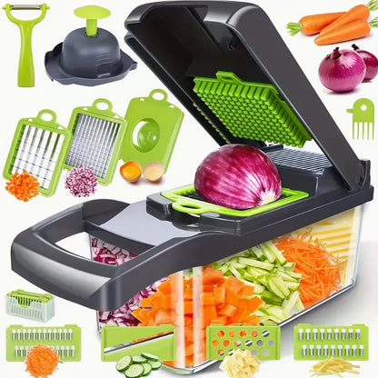 16-in-1 Manual Vegetable Chopper Set with 8 Blades, Storage Container, Peeler & Filter – Professional Onion, Carrot, Garlic Slicer & Dicer for Easy Meal Prep, Kitchen Gadget Gift for Home Cooks