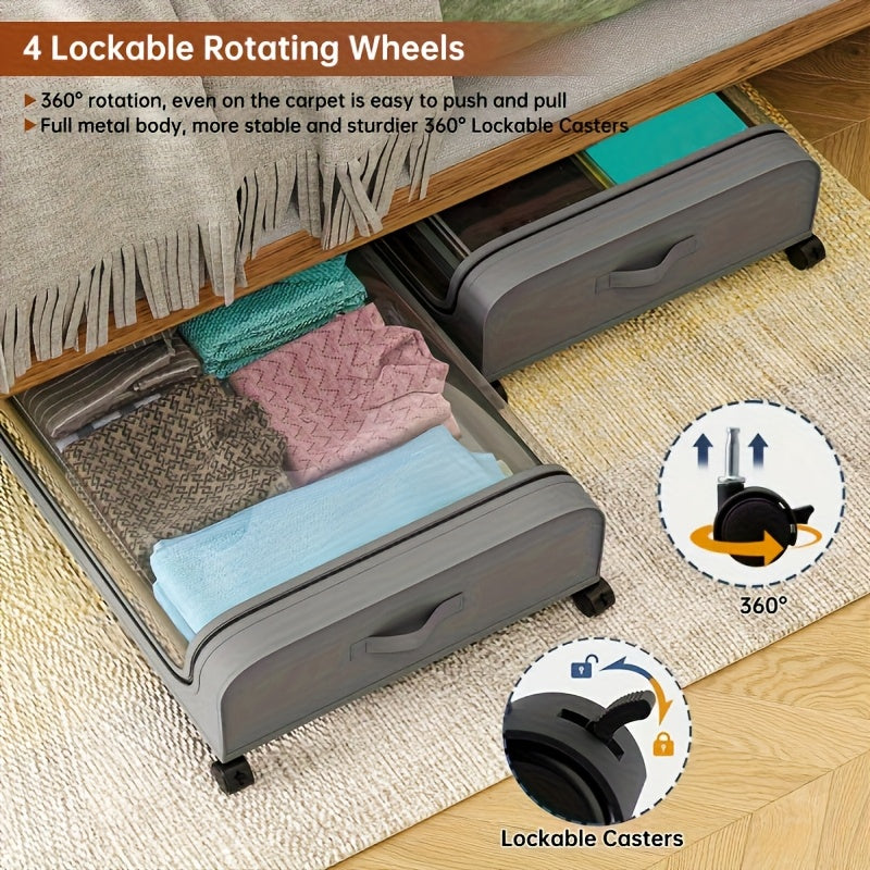Under Bed Storage Organizer 2 Pack Metal Underbed Storage Bins with Wheels and Lid Rolling Under Bed Storage Containers for Clothes Bedding Shoes Blankets Books in Black and Gray