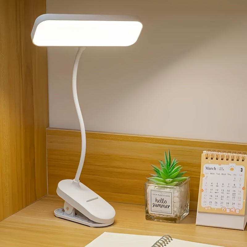Adjustable LED Gooseneck Desk Lamp – Touch Control, Dimmable, Color Temperature Adjustment, USB & 18650 Rechargeable Battery Powered, Sunshade Indoor Task Light, White