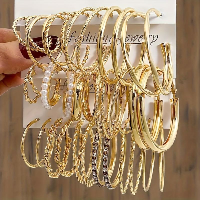 36 Piece Gold Hoop Earrings Set for Women – Fashion Rhinestone Accent Hoop Earrings with 316L Stainless Steel Posts, Hypoallergenic Earring Set for Daily Wear Parties and Gift